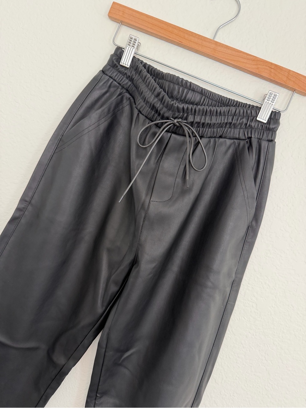 Black Faux Leather Straight-Leg Pants